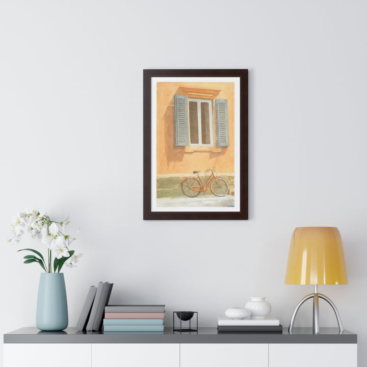 Florence Sunlit Wall with Bicycle Watercolor Print - Framed (format: rectangle)