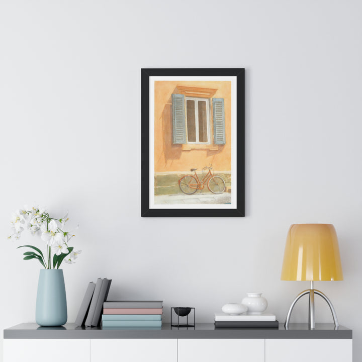 Florence Sunlit Wall with Bicycle Watercolor Print - Framed (format: rectangle)