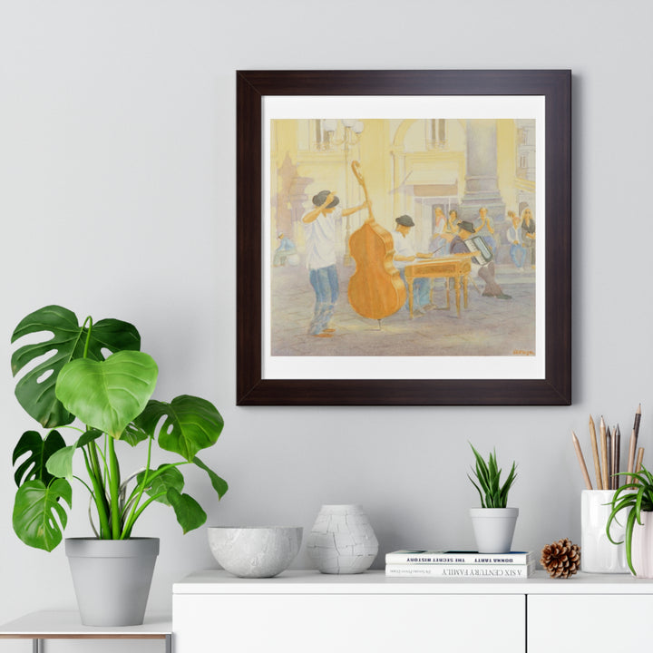 Florence Street Scene Watercolor Print - Framed (format: square)