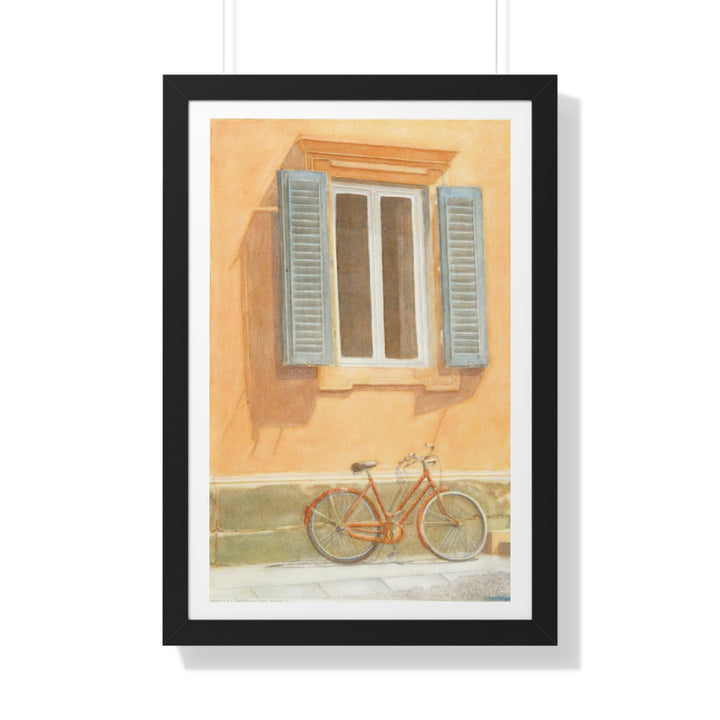 Florence Sunlit Wall with Bicycle Watercolor Print - Framed (format: rectangle)