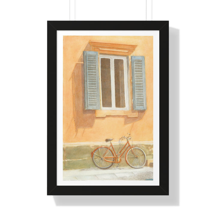 Florence Sunlit Wall with Bicycle Watercolor Print - Framed (format: rectangle)