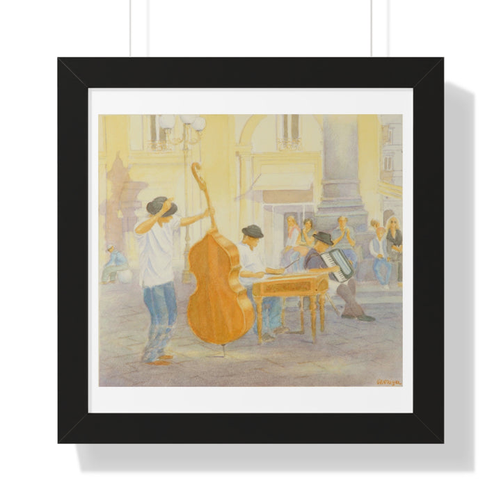 Florence Street Scene Watercolor Print - Framed (format: square)