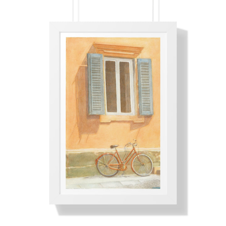 Florence Sunlit Wall with Bicycle Watercolor Print - Framed (format: rectangle)