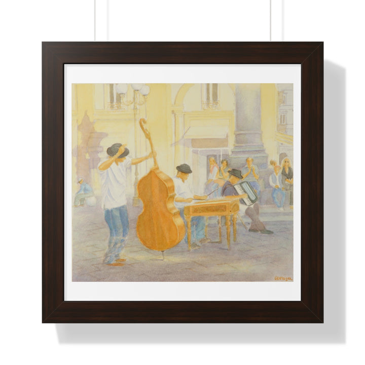 Florence Street Scene Watercolor Print - Framed (format: square)