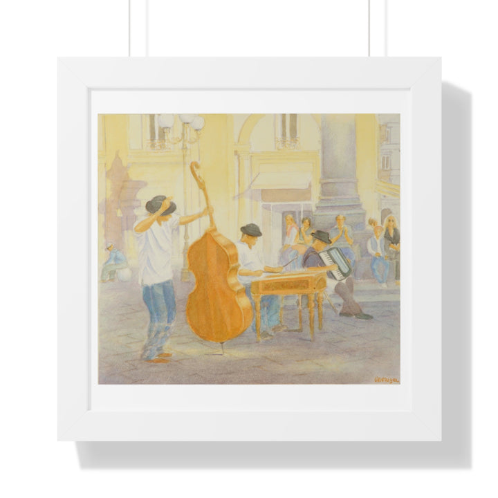 Florence Street Scene Watercolor Print - Framed (format: square)