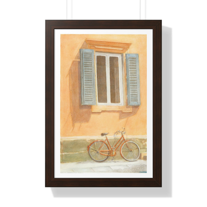 Florence Sunlit Wall with Bicycle Watercolor Print - Framed (format: rectangle)