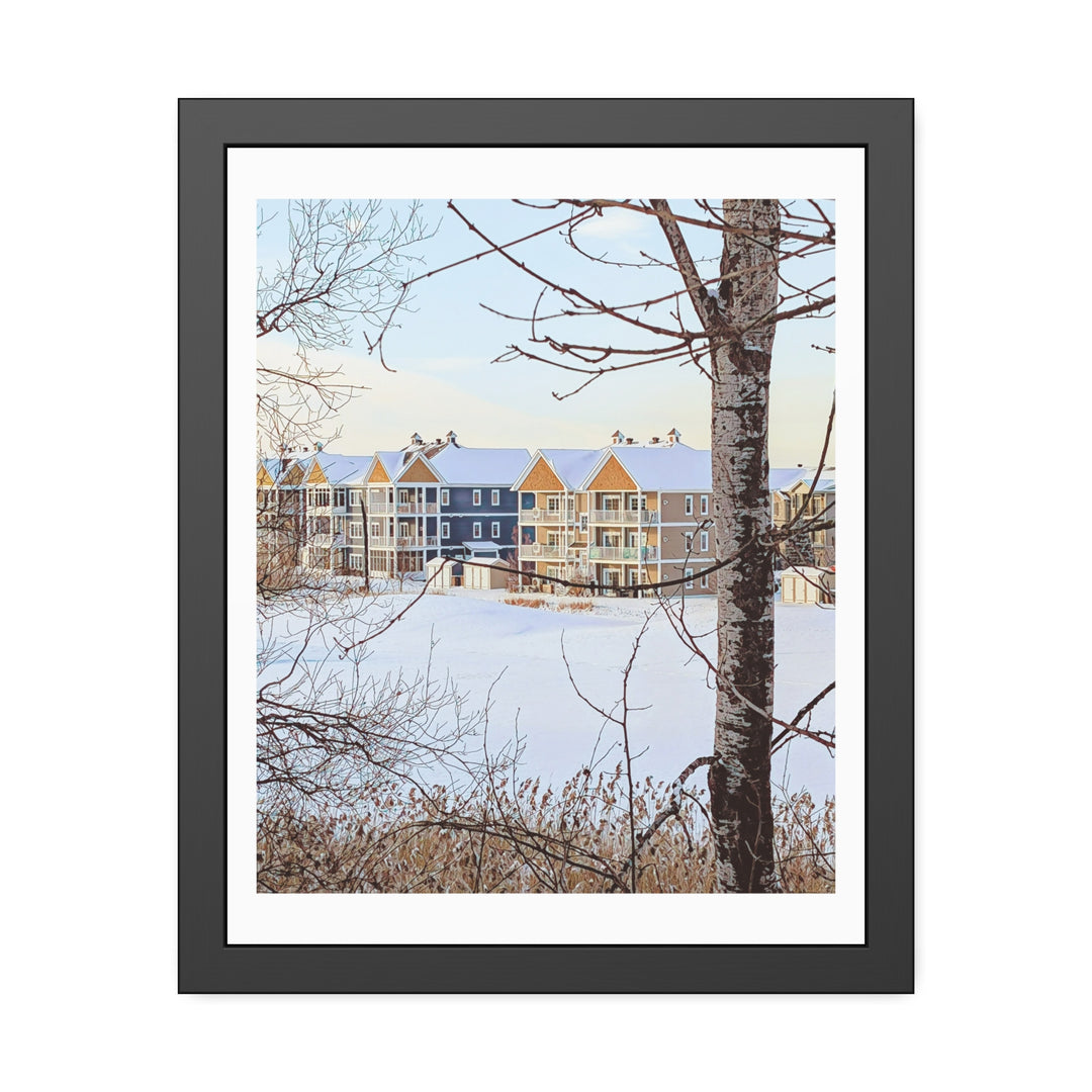 Bromont, Quebec winter scene of golf course with colorful condos. - Bromont Media