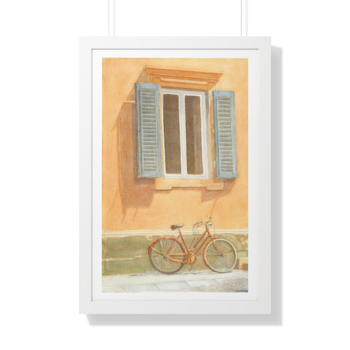 Florence Sunlit Wall with Bicycle Watercolor Print - Framed (format: rectangle)