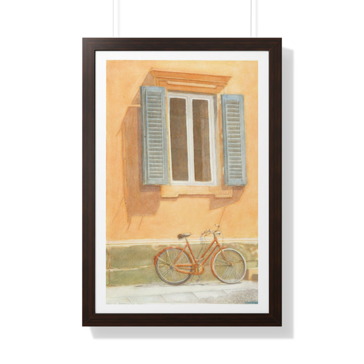 Florence Sunlit Wall with Bicycle Watercolor Print - Framed (format: rectangle)